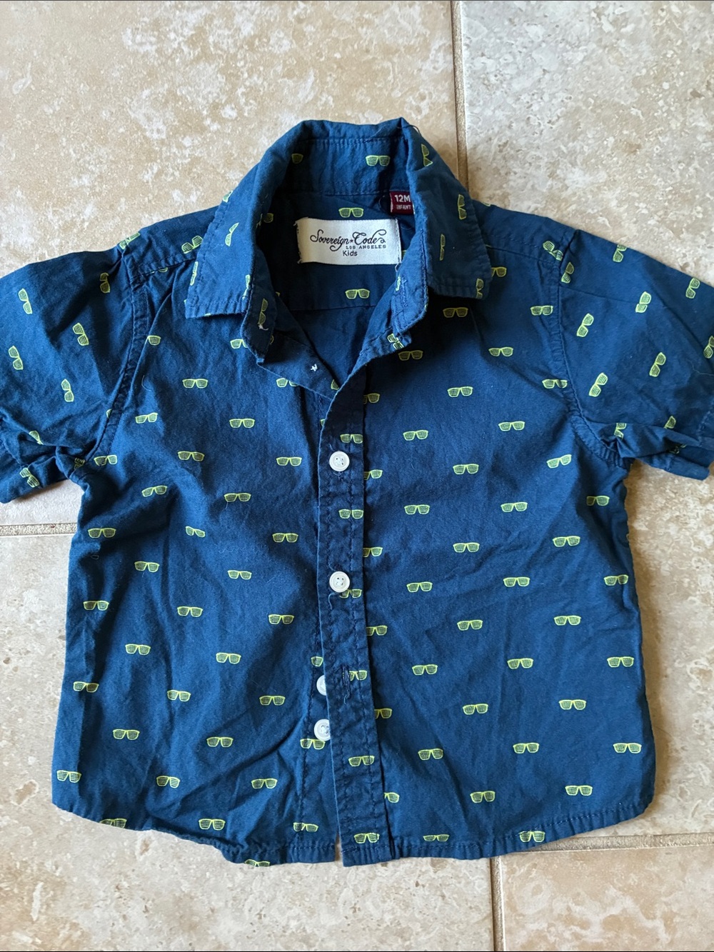 Sovereign Code Navy Button-Down Shirt with Lime Sunglasses Print